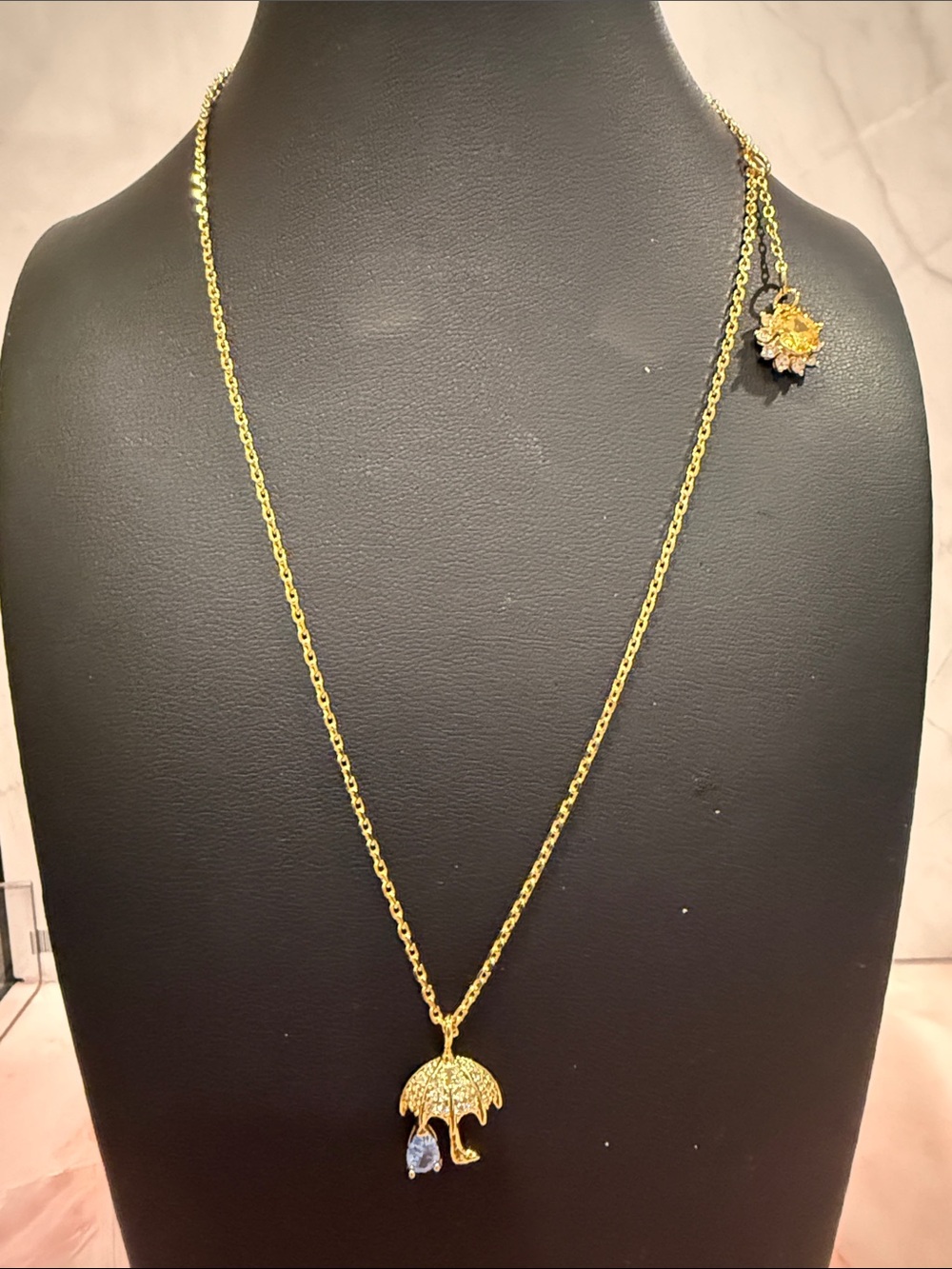kate spade | Gold Plated Umbrella & Raindrop Pave Crystal Pendant Necklace